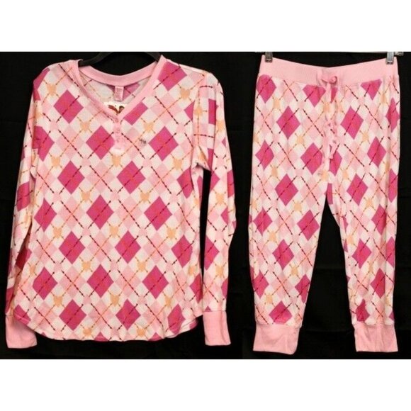 NEW Y2K Limited Too Pink Argyle 2pc Pajama Set Summer Pjs Girls 14/16 Lightweigh - Picture 1 of 10